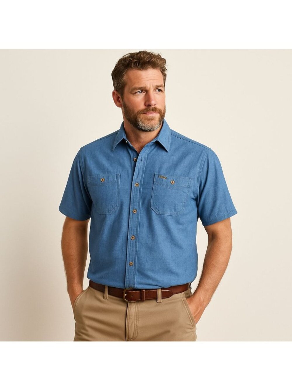 Orvis Classic Collection Woven Tech Shirt Blue Short Sleeve Button Down Size M
